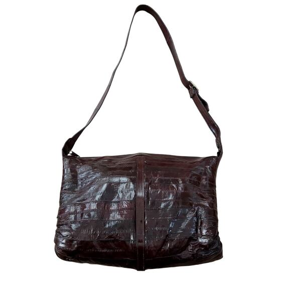 Vintage Genuine Eel Skin Leather Shoulder Bag Brown – Made in Korea - Picture 3 of 15